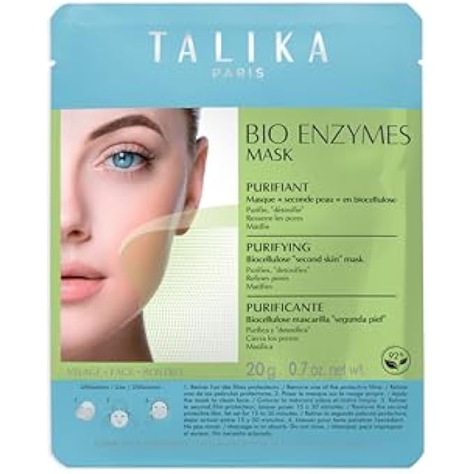 Talika قناع البيو إنزيمات المنقي - قناع وجه منقي - قناع بيوسيلولوز للبشرة العادية إلى المختلطة، الدهنية أو ذات العيوب - العيوب المحلية - قناع تأثير الجلد الثاني، 20 - Image 1